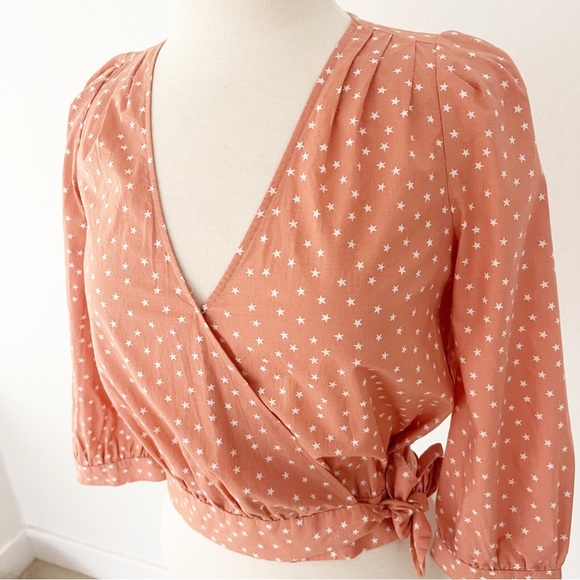 Madewell Wrap Top in Star Scatter Print Coral Cropped Top | XXS - Picture 8 of 12